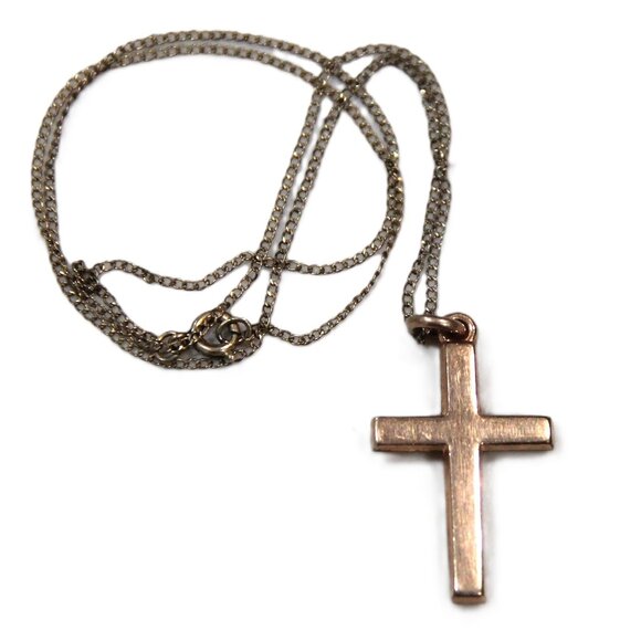 ANTIQUE GOLD FILLED CROSS PENDANT & CHAIN  NECKLACE - Picture 1 of 3